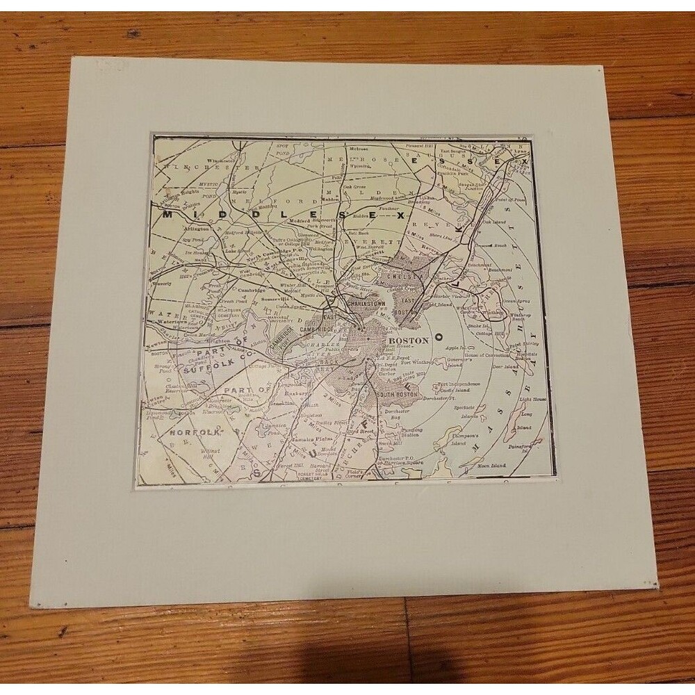 1900 Map Of Boston In Mat, Ready For Framing